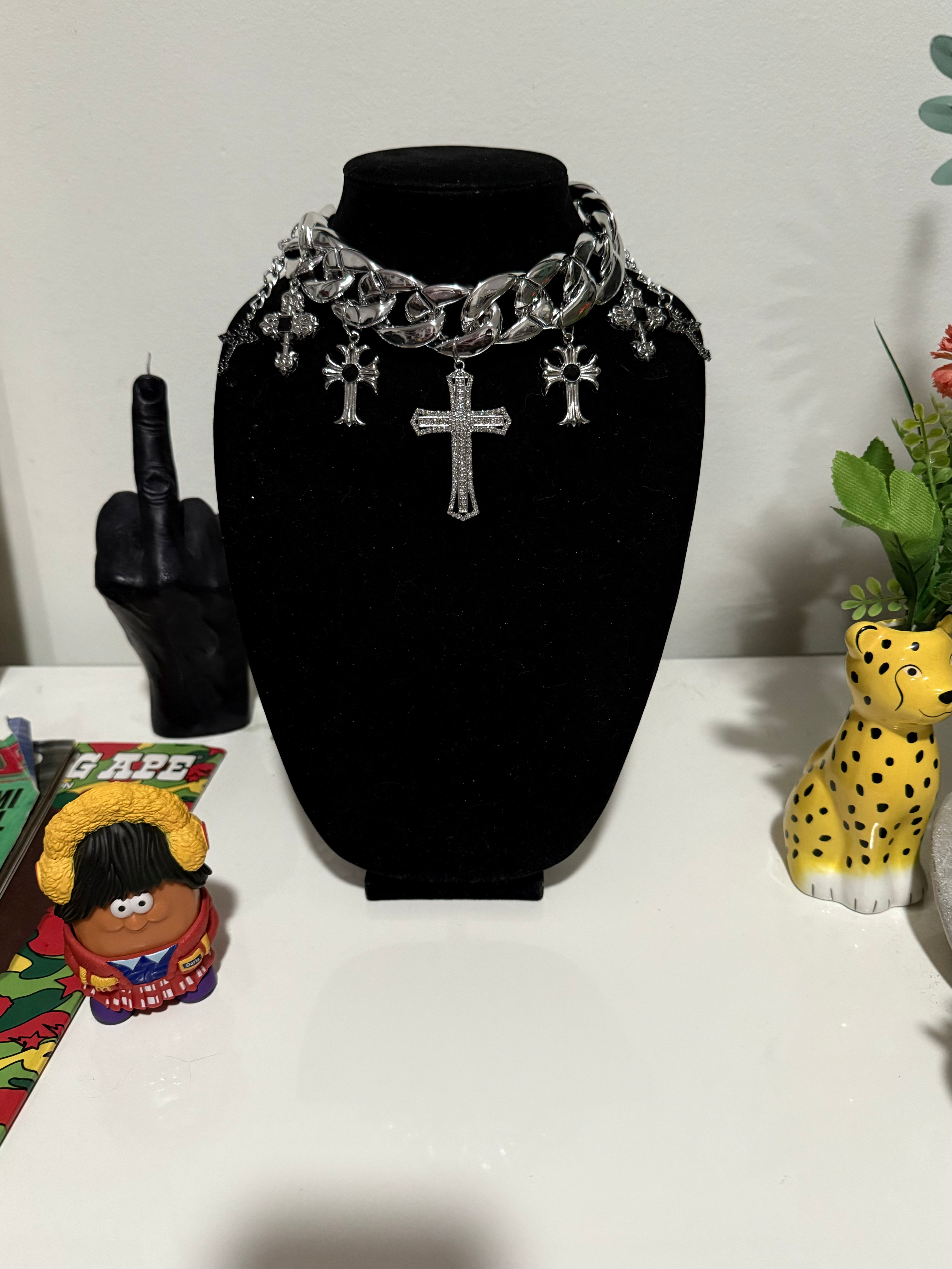 Oversize Chrome Cross Choker | SUPPLEEJEWELS